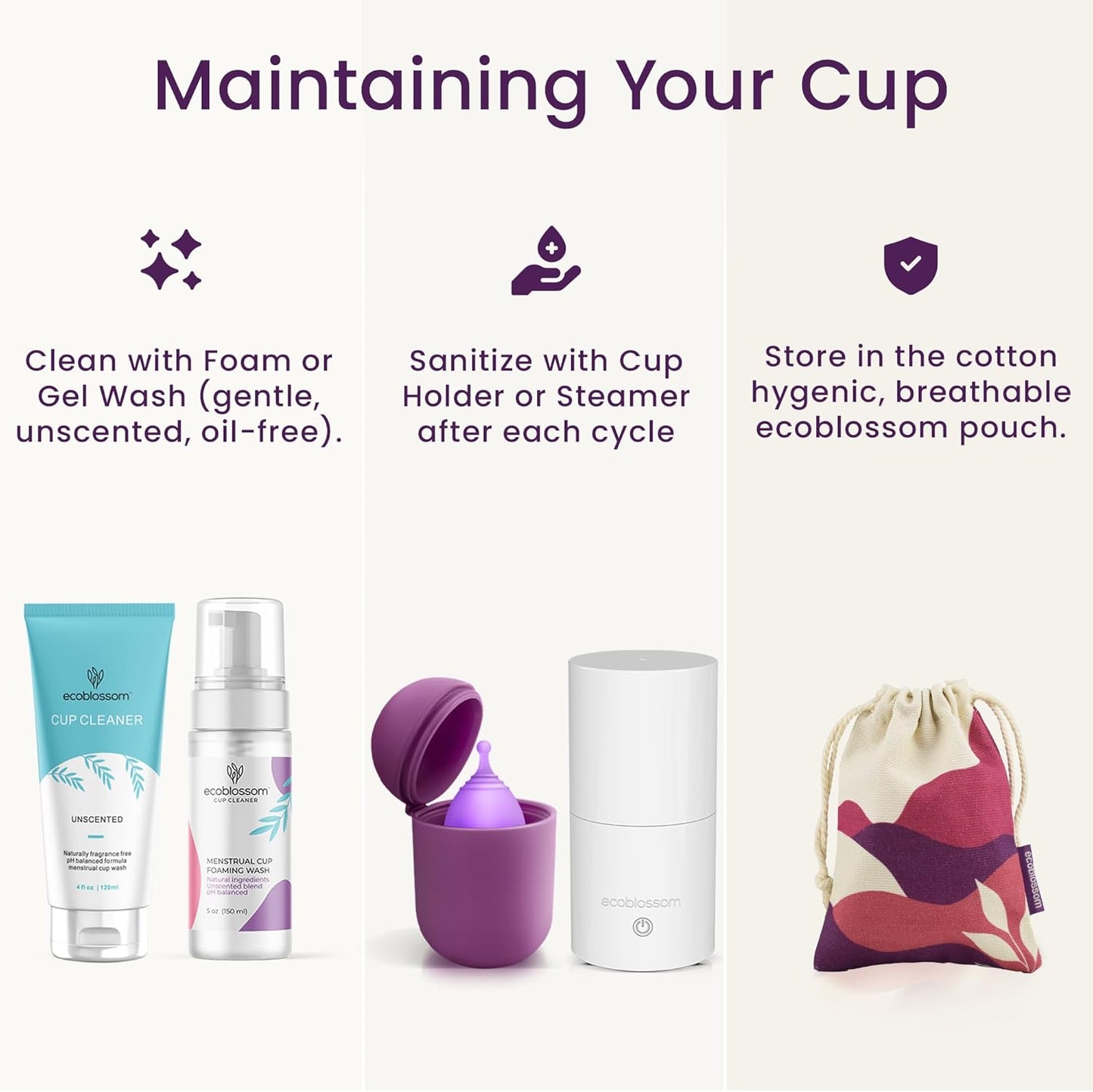 EcoBlossom Reusable Menstrual Cup Set - The Most Reliable Medical Grade Silicone Period Cups - Comfortably use for 12 Hours (2 Small Cups)