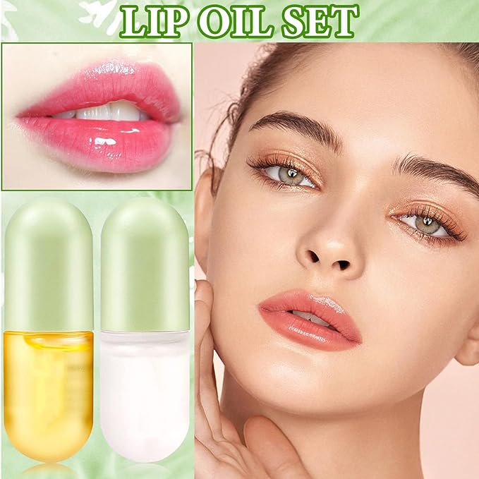 Lip Plumper Set,Lip Plumper Oil Gloss Moisturizing Lip Plumper Lip Care Serum,Hydrating Plump Gloss Reduce Fine Lines,Lip Plumper for Day & Night Use Set A（2Pcs）