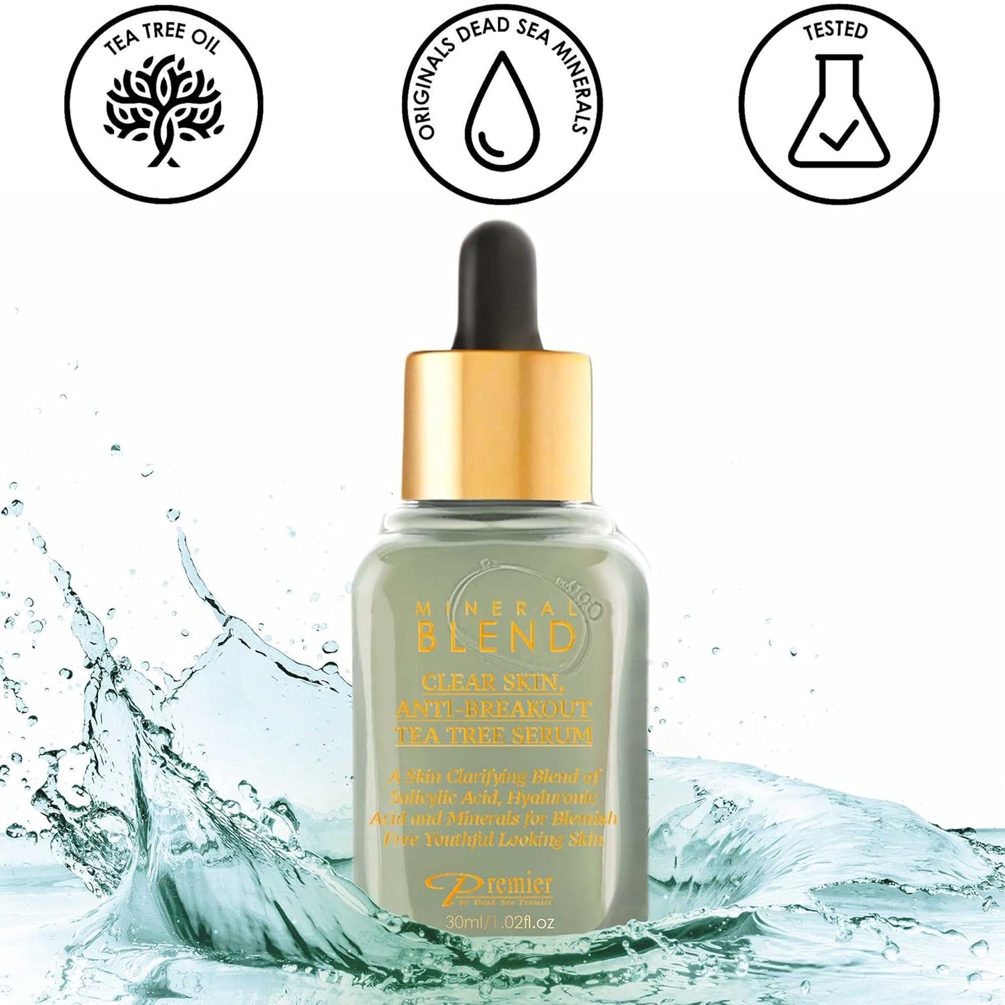 Clear skin, Anti-breakout Tea Tree serum for face and acne with Vitamin C,Salicylic Acid, Hyaluronic Acid and Minerals for blemish free youthful looking skin 1.02 Fl.Oz