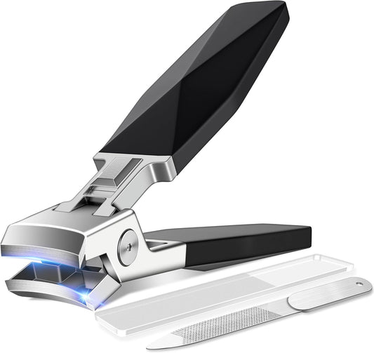 Nail Clippers - Sharp Wide Jaw No Splash Fingernail and Toenail Clipper, with Catcher & Safety Lock, for Men, Women, Seniors, Black