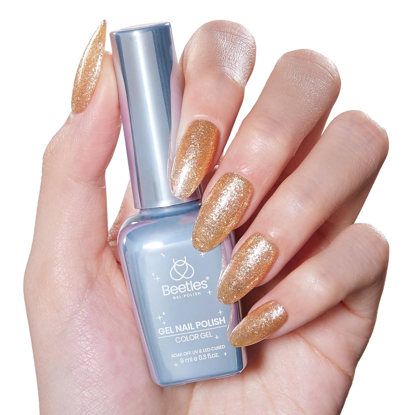 Beetles Gold Glitter Gel Polish, 1pc 9ml Gold Shimmer Sparkly Nail Polish Long-Lasting Soak Off U V LED Shiny Champagne Gel Nails Salon-quality Gift for Women Girls