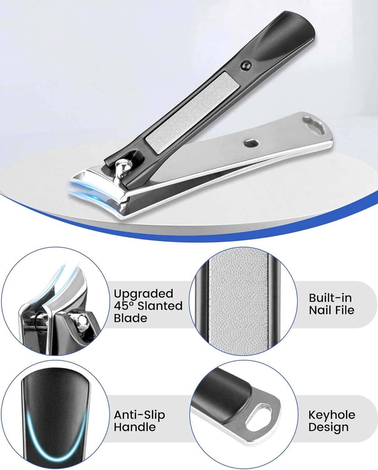 Ingrown Nail Clippers Set, Slanted Toenail Clippers & Fingernail Clipper for Mens Thick Toenails for Seniors, Heavy Duty Large Nail Cutter for Women, Adult, Angled Nail Clippers for Seniors