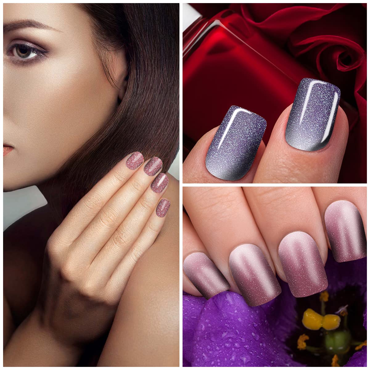 SILPECWEE 16 Sheets Glitter Nail Wraps for Women Nail Polish Strips Self Adhesive Nail Polish Stickers Gel Nail Strips Fingernail Manicure Stickers Nails Art Accessories with 1pc File