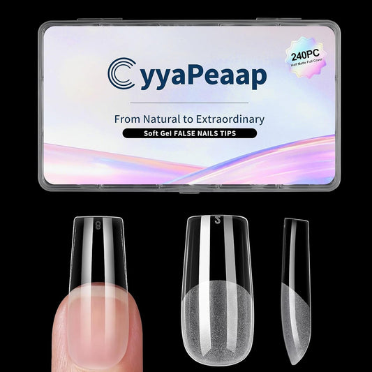 Square Nail Tips Medium Square Gel Nail Tips 240Pcs Pre-Etched Soft Acrylic Nails Tips Half Matte Full Cover False Nail No C Curve for Nail Extension French Nails Manicure Home DIY Salon 12 Sizes Tips