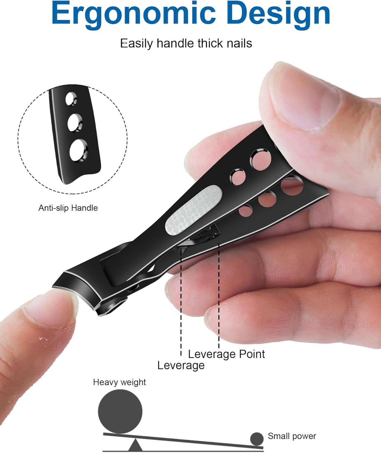 Toenail Clippers for Thick Nails & Ingrown Nails, Slanted Curved Nail Clipper with Catcher, Heavy Duty Large 20MM Wide Jaw Opening Toe Nail Clipper for Seniors, Men (Black)