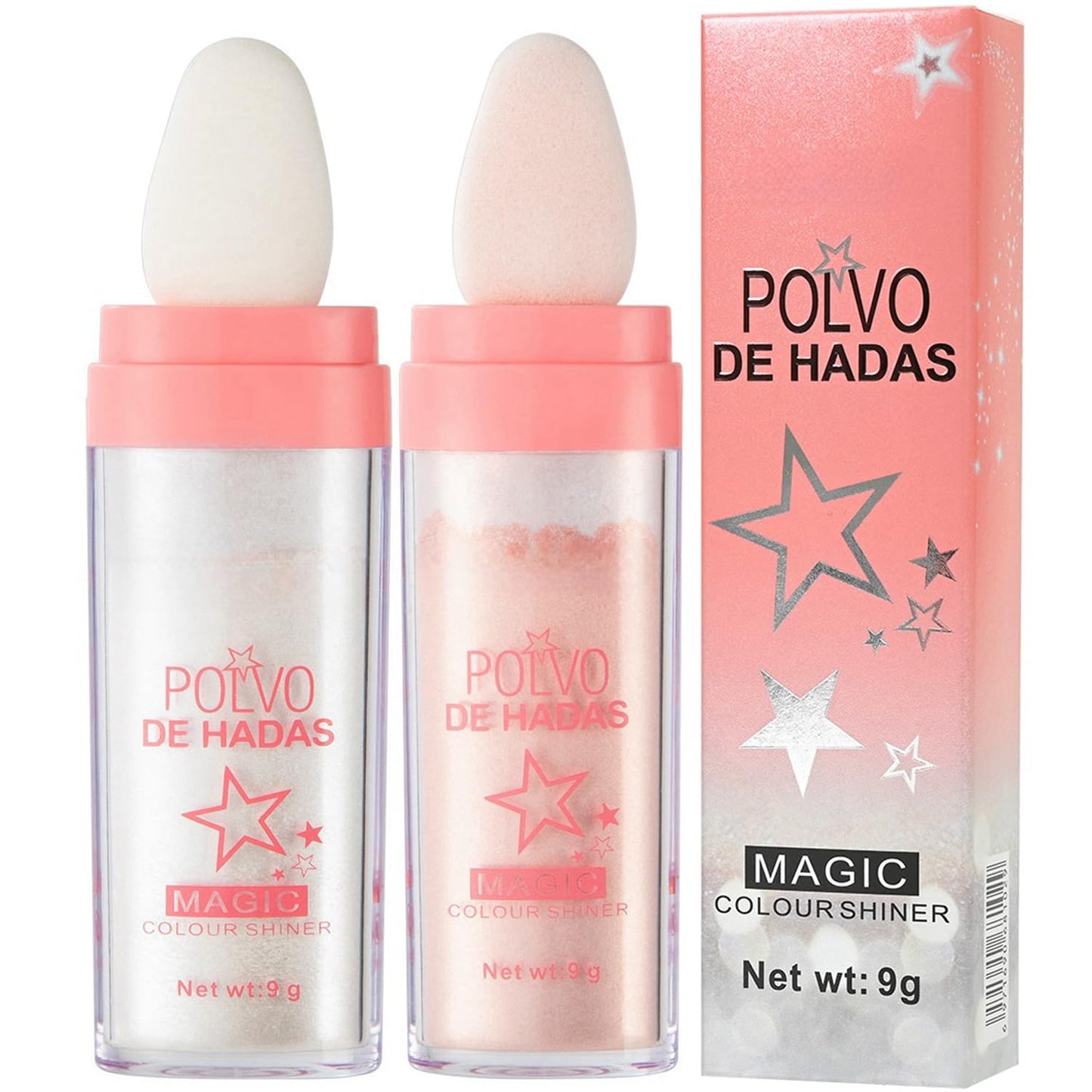 2PCS Polvo De Hadas Fairy Dust Highlight Patting Powder - Full Body Contouring and Clavicle Pearlescent Patting Powder for Face and Eye, Christmas Sparkling Body Glitter (#01 White & #02 Pink)