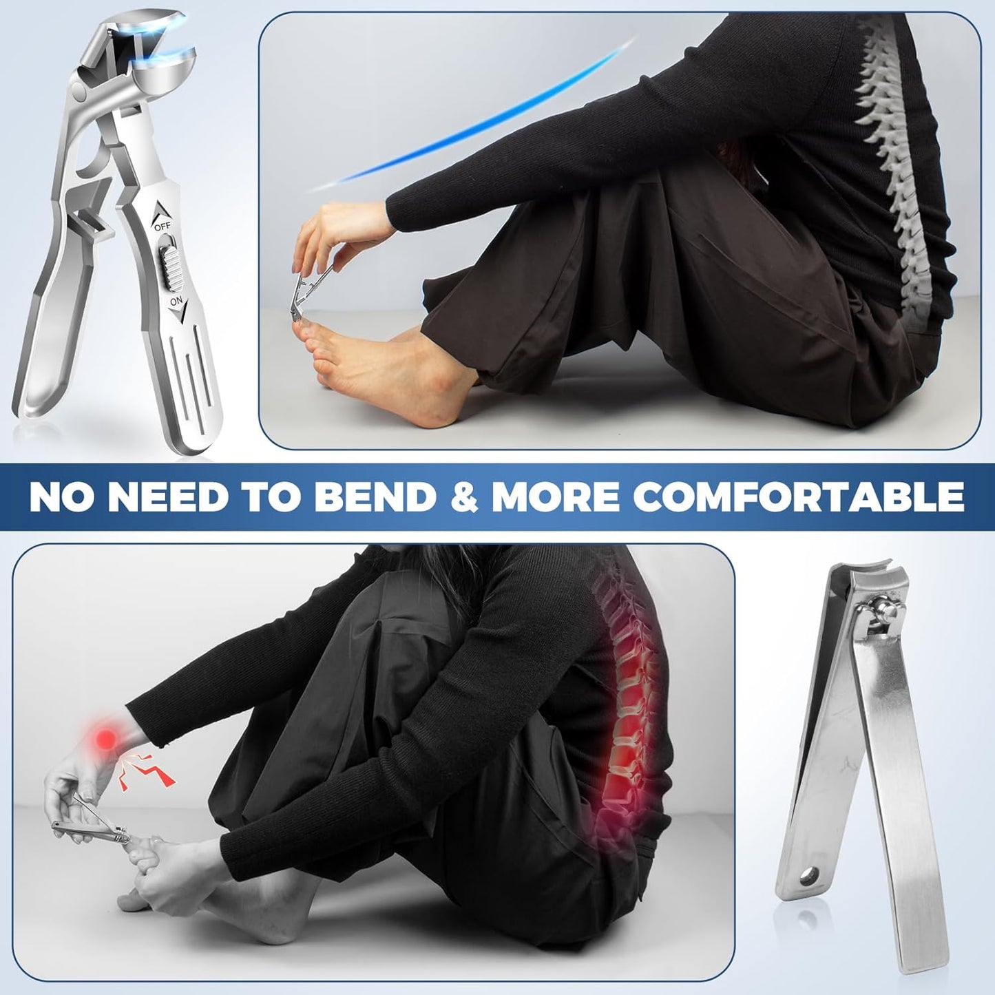 Toenail Clippers for Seniors Thick Toenails, Upgrade Angled Nail Clipper for Seniors, Toe Nail Clippers for Men with Wide Jaw Opening, Sharp Heavy Duty Fingernail Clipper Cutter with Catcher