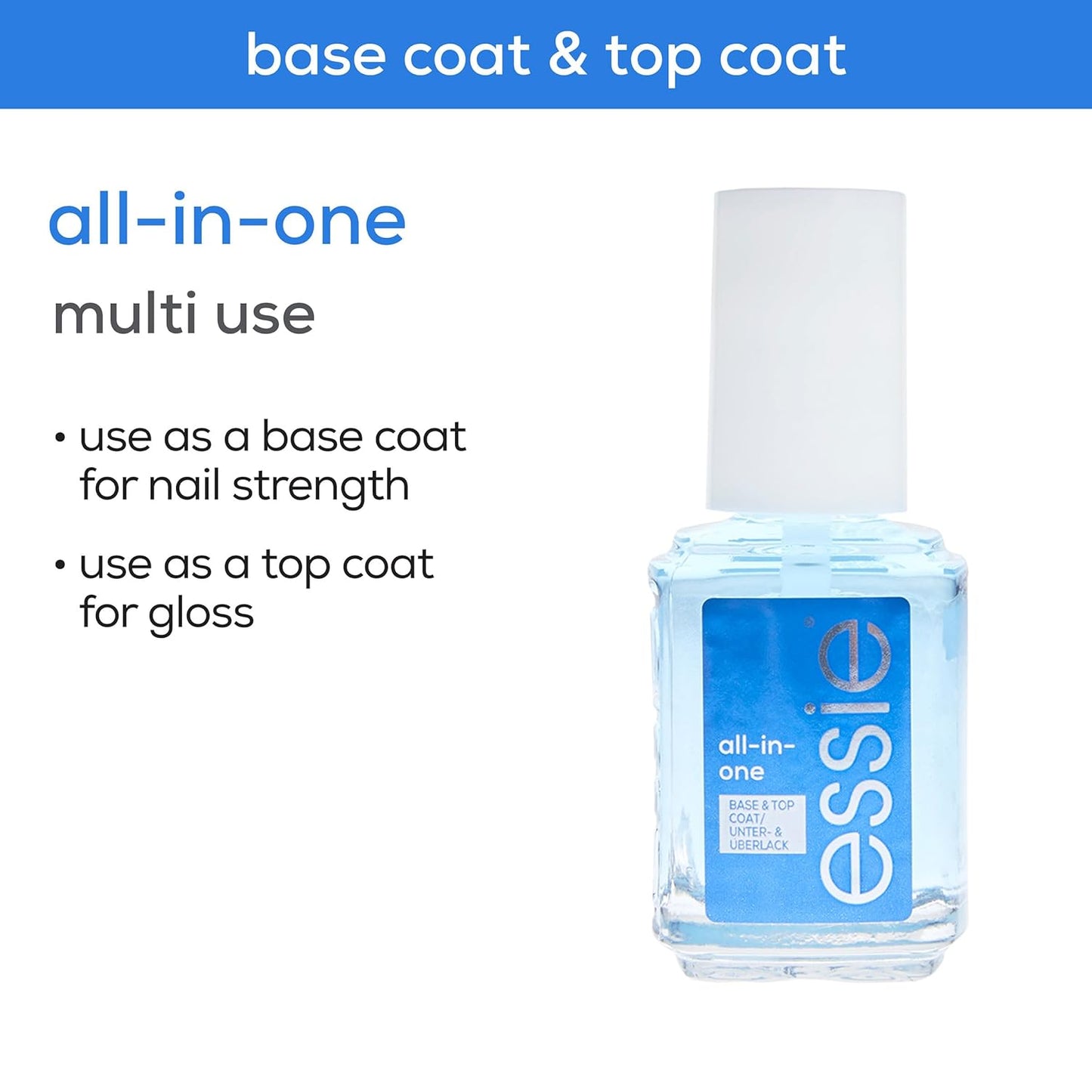 essie All-In-One Base Coat + Top Coat + Strengthener Nail Polish, 0.46 Ounces (Packaging May Vary)