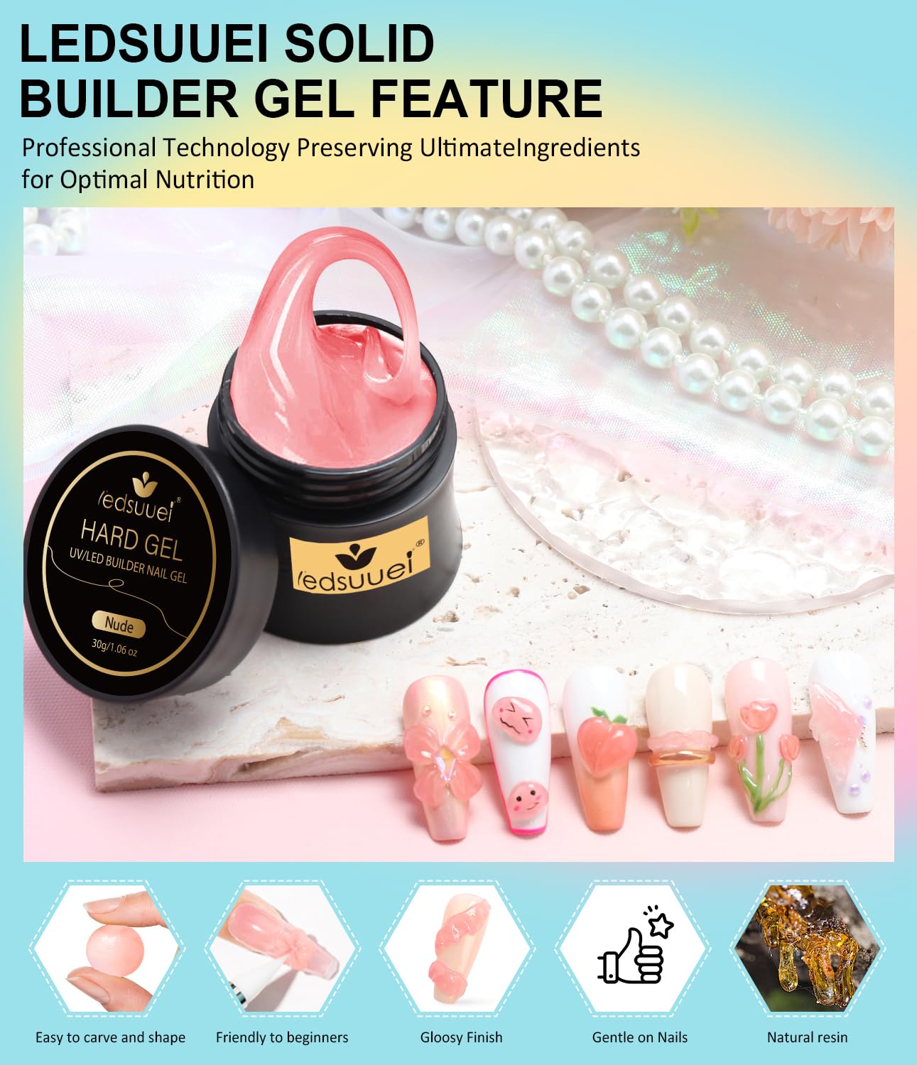 Solid Builder Gel for Nails LEDSUUEI - Nude 3D Nail Gel Sculpting Non-Sticky Hand Carving Glue Extension for Manicure Salon Home Decoration DIY 20g