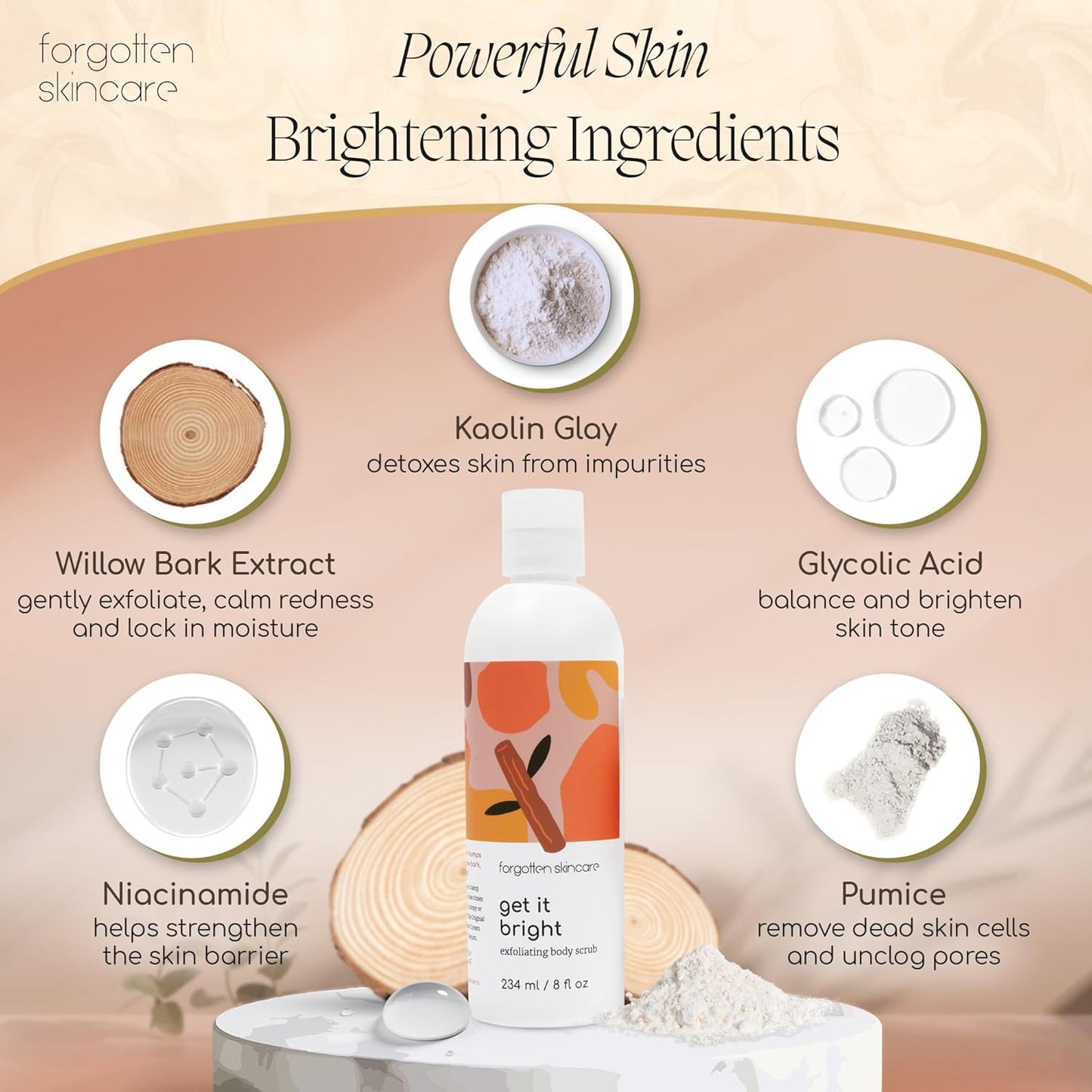 Get It Bright Exfoliating Body Scrub with Glycolic Acid & Pumice for Dark Armpits, Bikini Area, KP Bumps, Rough Skin – Daily AHA Polish to Smooth, Soften & Prep Sensitive Areas