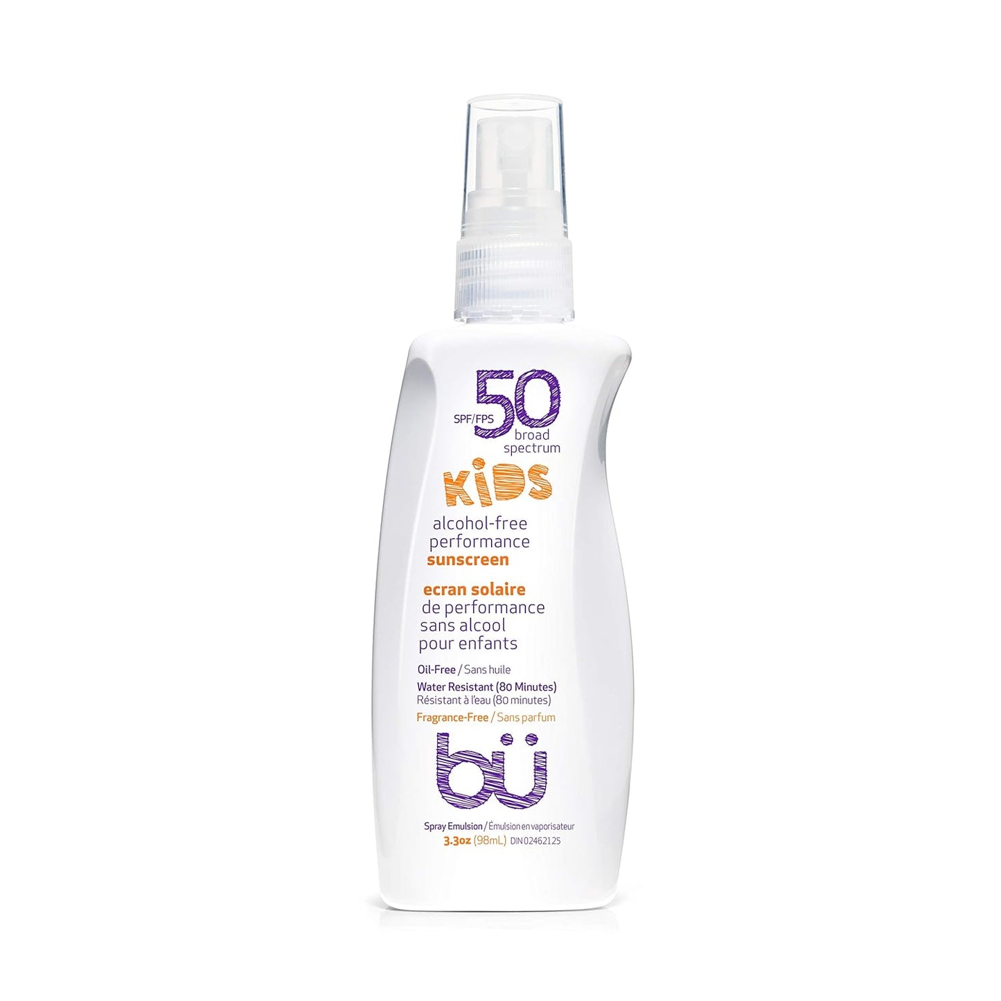 BU SPF 50 Kids Sunscreen Spray for Face and Body, Non Aerosol Spray, Fragrance Free, Clear, Non Greasy, Water Resistant, Fragrance Free 3.3 oz