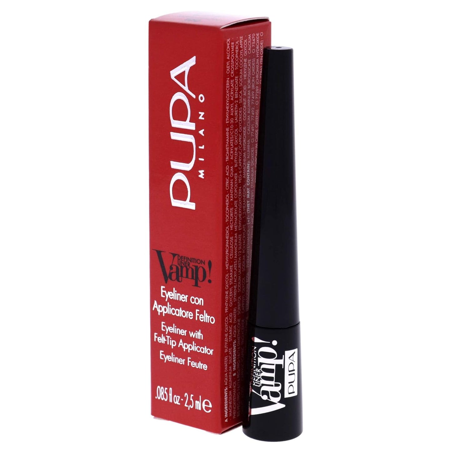Pupa Milano Vamp! Definition Liner - Eyeliner With Felt Applicator - Matt and Pearly Finishes - Precise, Flawless and Defined Color - Ultra Pigmented - 100 Extra Black - 0.85 Oz
