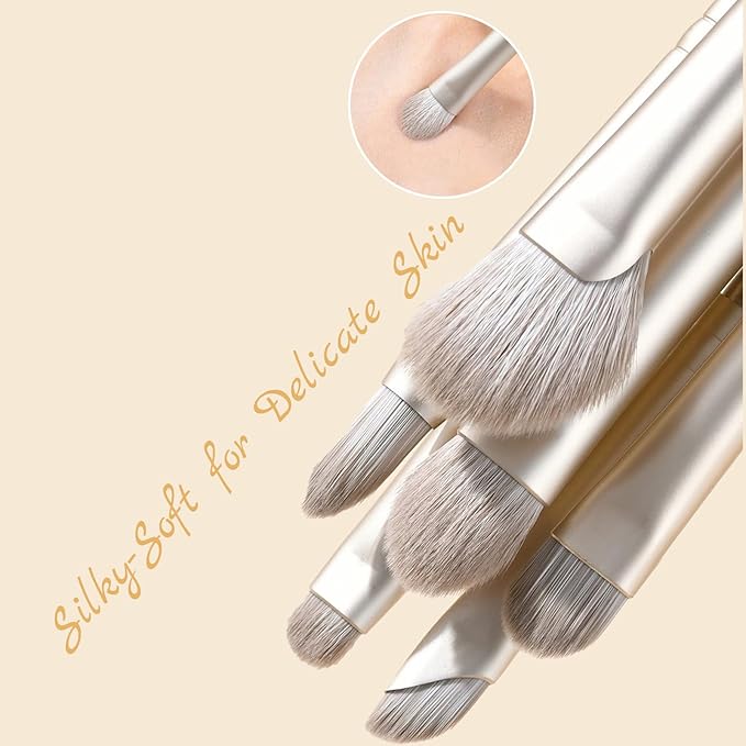 Eyeshadow Makeup Brushes Set with Case 8 PCS Soft Synthetic Hairs Eye Makeup Brushes for Blending Eyebrow Eyeliner Eyeshadow （Silver）