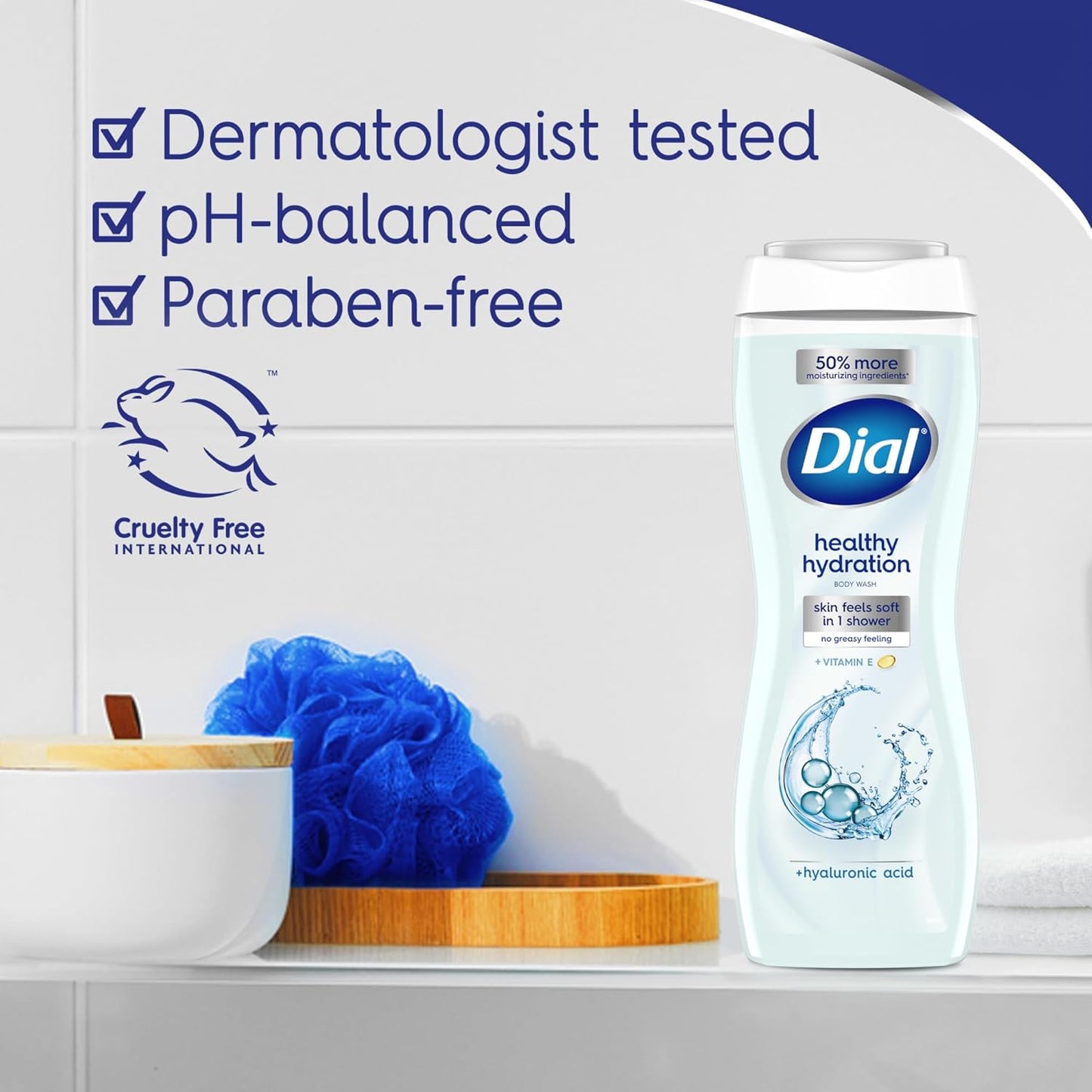 Dial Body Wash, Healthy Hydration, Hyaluronic Acid plus Vitamin E, 16 oz (Pack of 4)