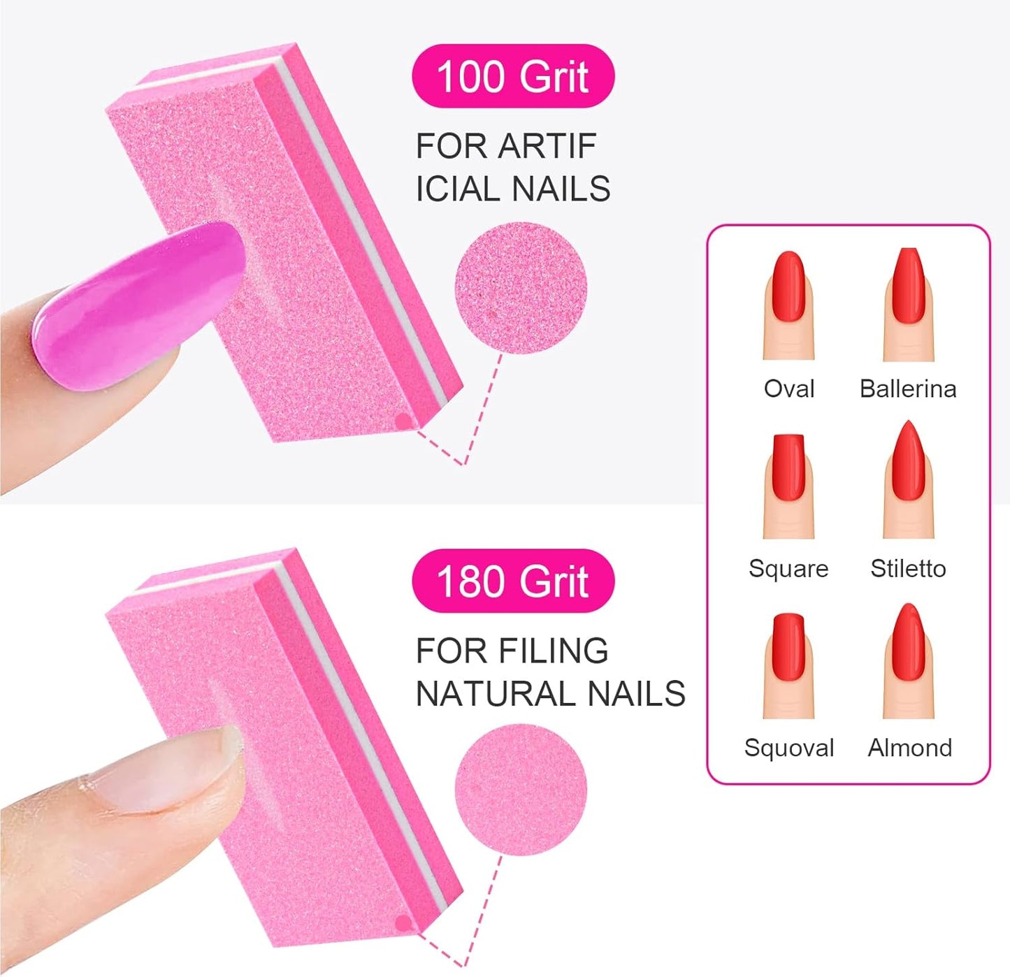 Buffer Block Nail File, 100/180 Grit Sponge Nail Buffers for Acrylic Nails, Mini Buffing Block Double Sided for Manicure Tools 30 Count - Pink