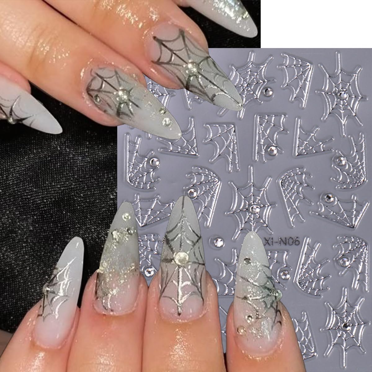 Spider Web Nail Stickers Halloween Nail Sticker for Nail Art 3D Self Adhesive Nail Decals Star Heart Water Drop Flame Design Spider Nail Art Stickers for Women DIY Salon Manicure 6 Sheet