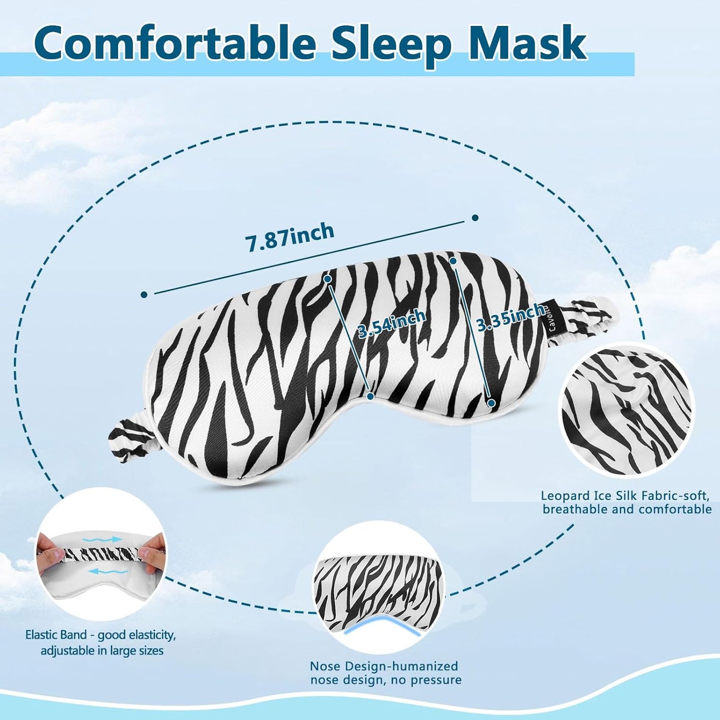 Sleep mask w/Cooling Gel Eye Mask, Heated Eye Mask for Sleeping, Reusable Ice Silk Stain Eye Cover Sleeping Mask for Travel, Home, Office, Yoga, Total Blackout, Stocking Stuffer (Zebra)
