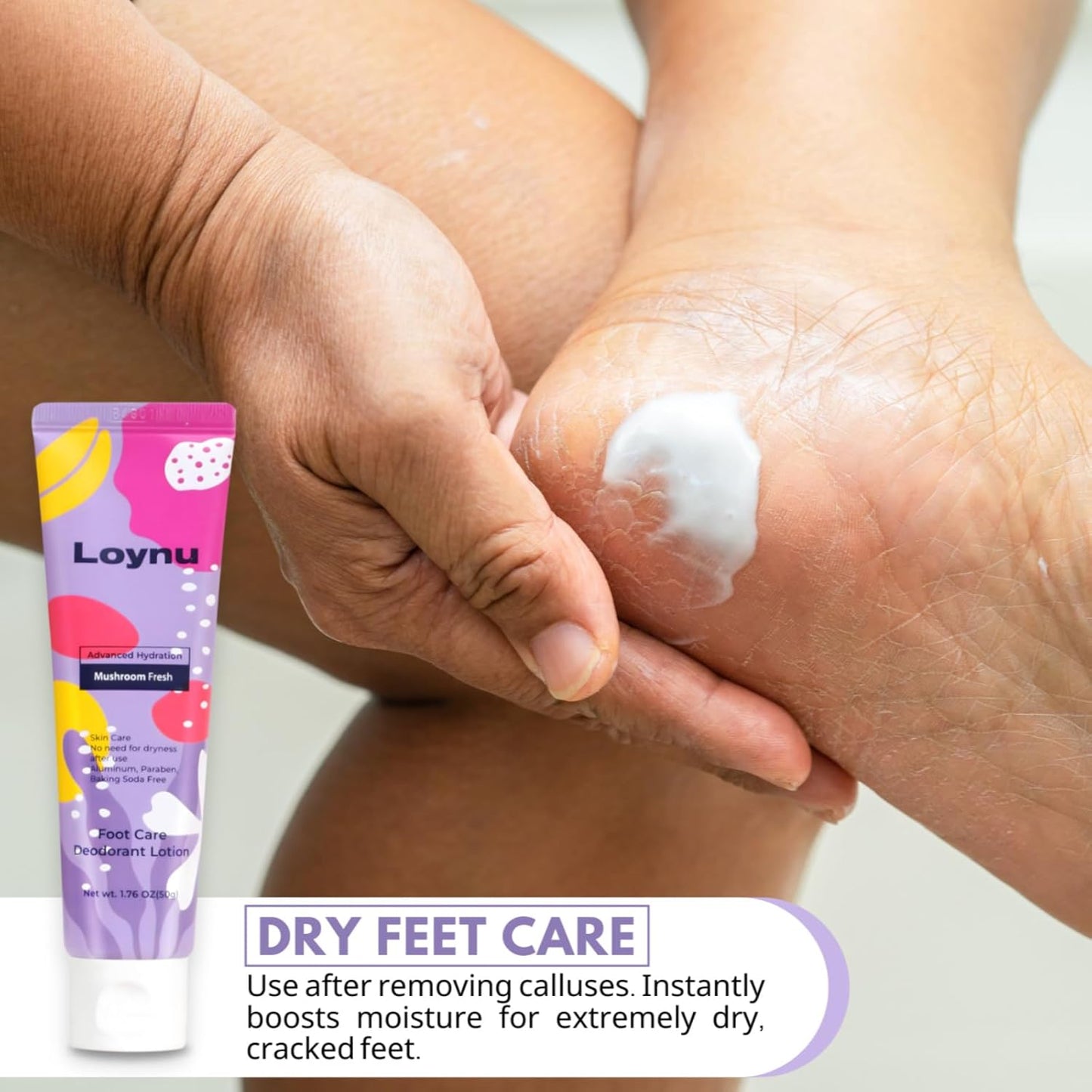 Foot Cream for Long-Lasting Odor Control (Neutralizes Odor at the Source) (Hydrates Dry, Cracked Feet) with Natural Mushroom Extract