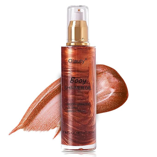 Shimmer Body Oil,Face and Body Liquid Luminizer,Waterproof Moisturizing Light Shimmer Glow Illuminator,Smooth Body Shimmer,Liquid Highlighter Makeup (Golden Brown)