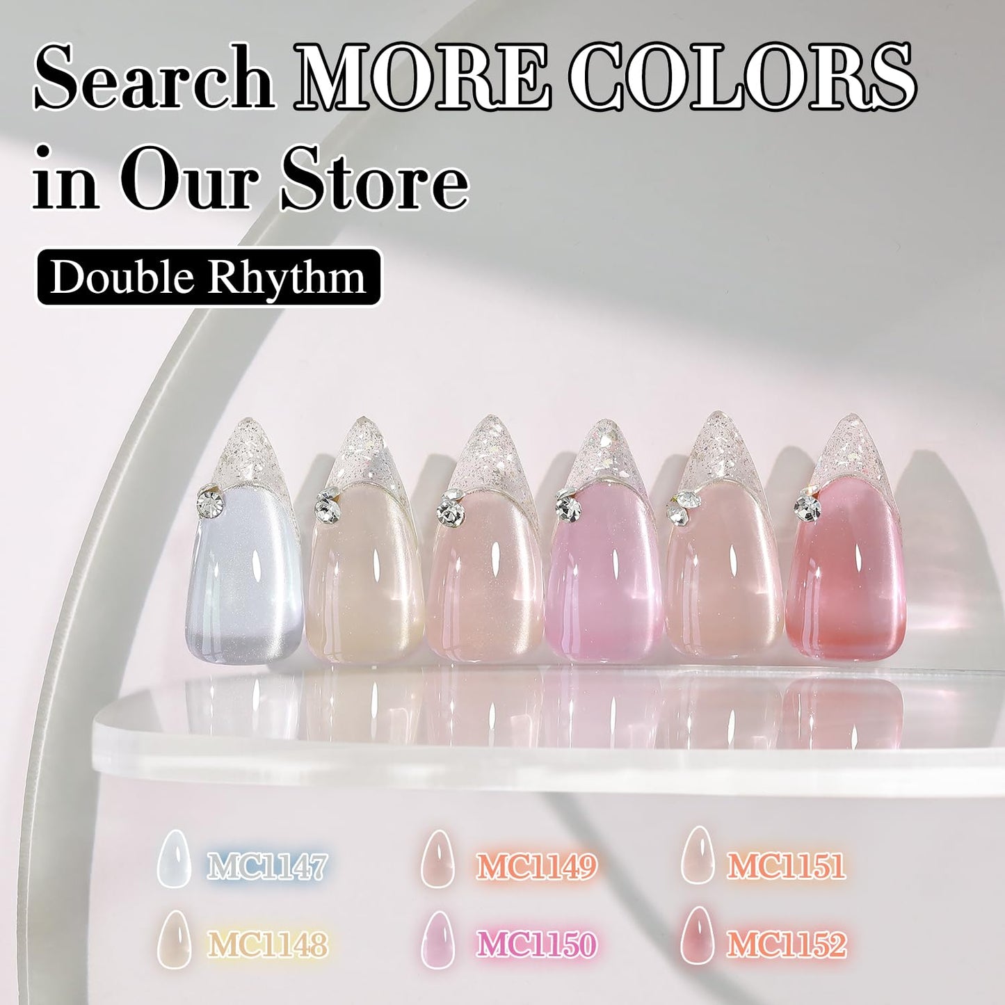 Double Rhythm 0.5 Oz Cat Eye Gel Polish with Magnet Same Color Same Bottle Holographic Glitter Shimmer Translucent Color Salon 15 ML Magnetic Nail Art (Clear Silver-MC1147)