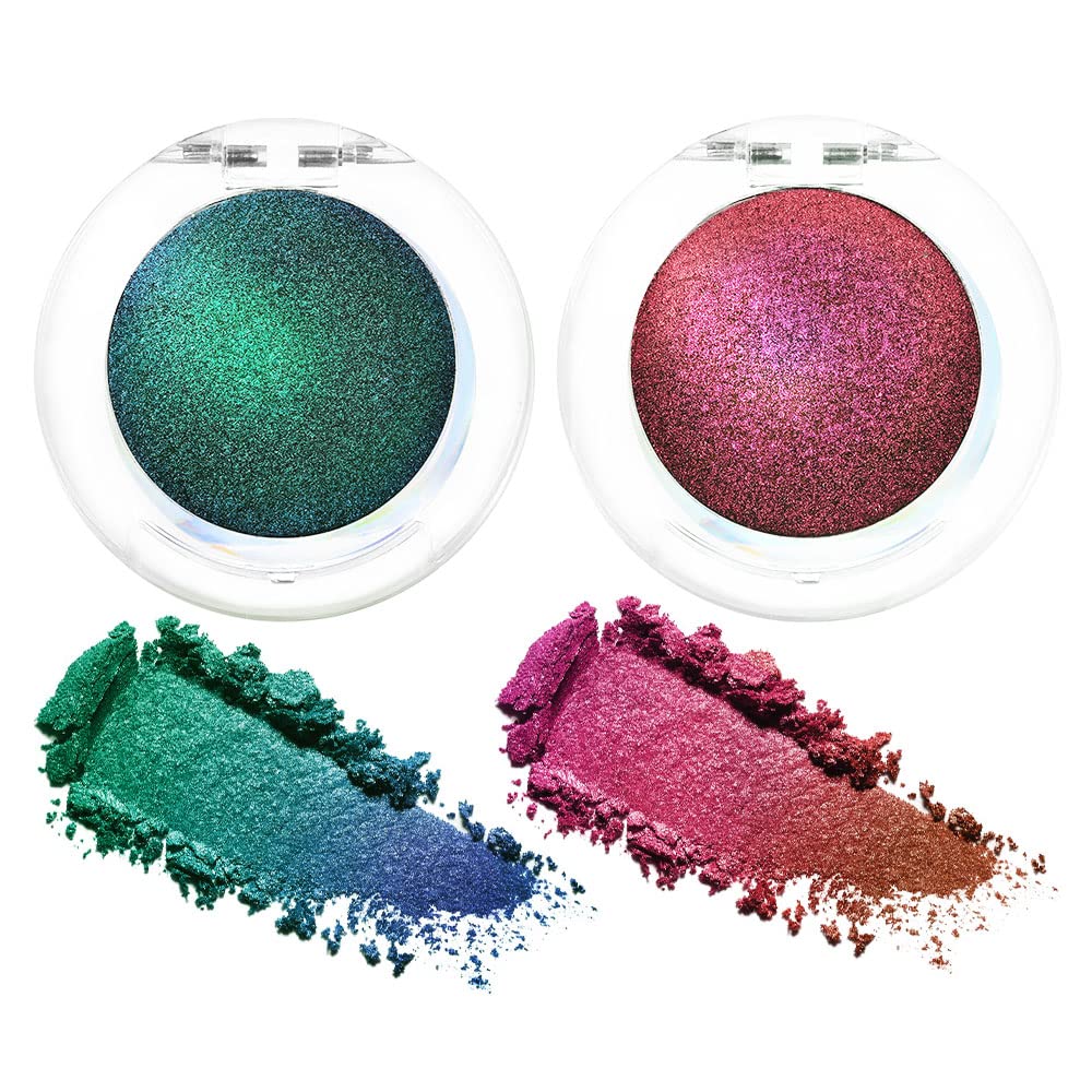 evpct 2Pcs Duochrome Chameleon Chrome Multichrome Eyeshadow Makeup Palette Set Women, Sapphire blue Purple Gold Metallic Holographic Glitter Sparkle Shimmer Loose Eyeshadow Eye Shadow Palette Makeup