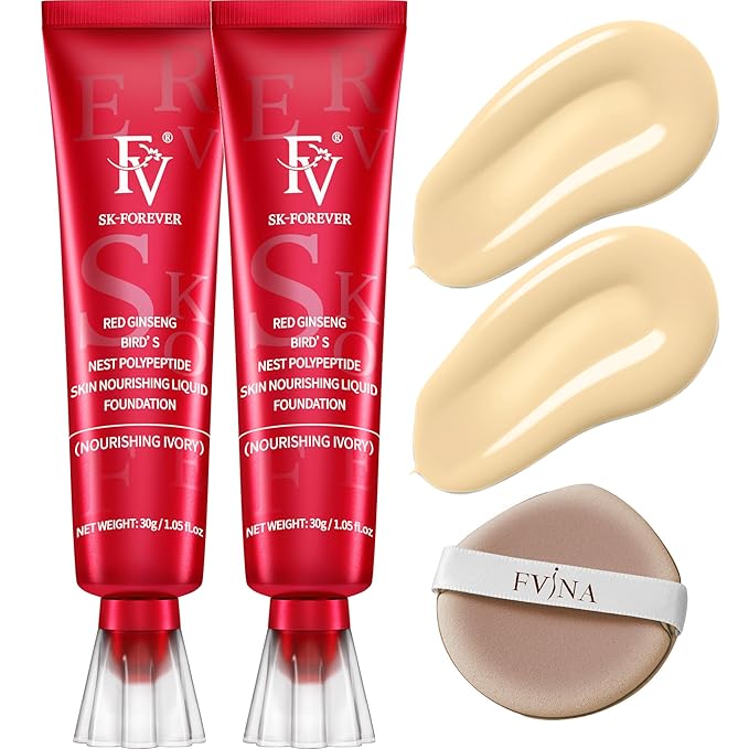 FV 2 Pack Hydrating Liquid Foundation Makeup, Waterproof & Lightweight, Natural Finish with Medium Coverage, Ideal for Dry and Normal Skin (Nourishing Ivory)