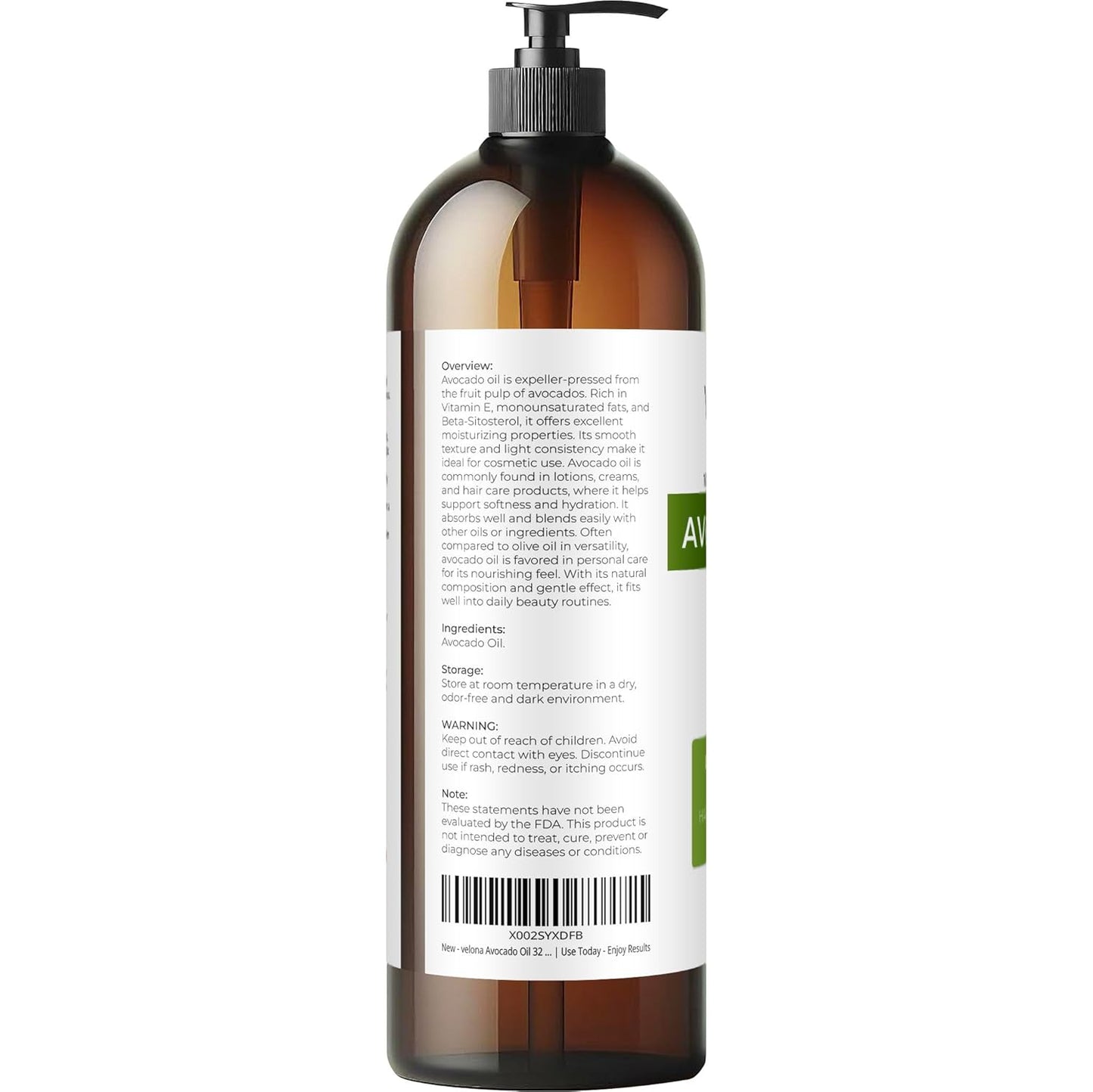 velona Avocado Oil 32 Fl Oz | 100% Pure and Natural Carrier Oil | Expeller-Pressed | Hair, Body and Skin Care | Use Today - Enjoy Results