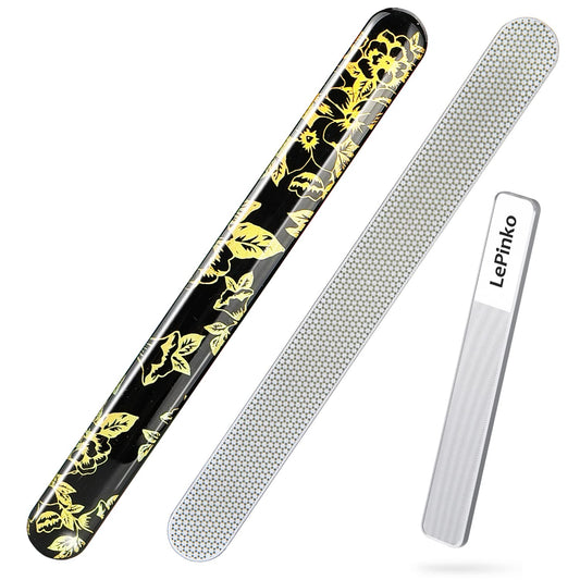 Diamond Nail File with Crystal Nail Shiner Set, Stainless Steel Nail File with Nano Glass Buffer, Metal Sapphire File with Nail Polisher, Professional Manicure Pedicure Kit for Salon Home and Travel