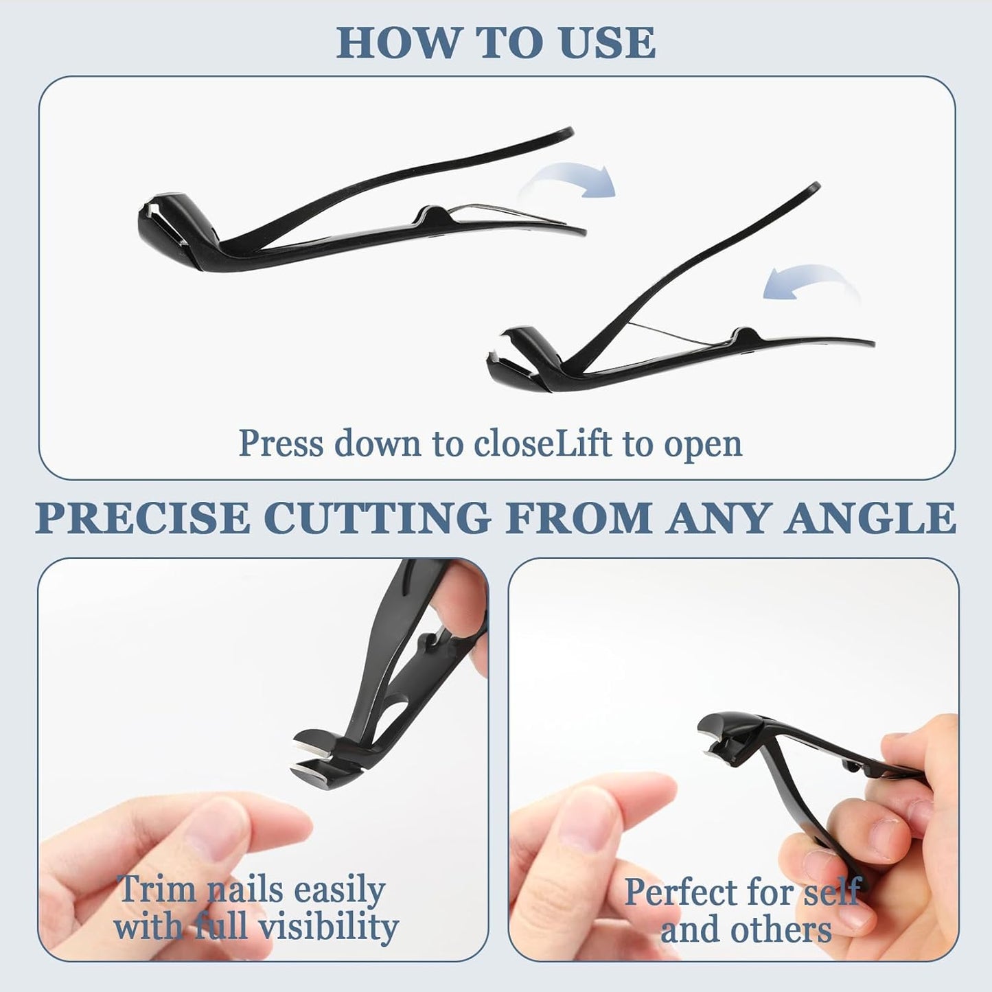 Toe Nail Clippers for Seniors, Toenail Clippers for Thick Toenails, Fingernail Clippers for Men, Nail Trimmer, Professional Nail Clippers, Ergonomic Angled Head Senior Toenail Clipper (Black)