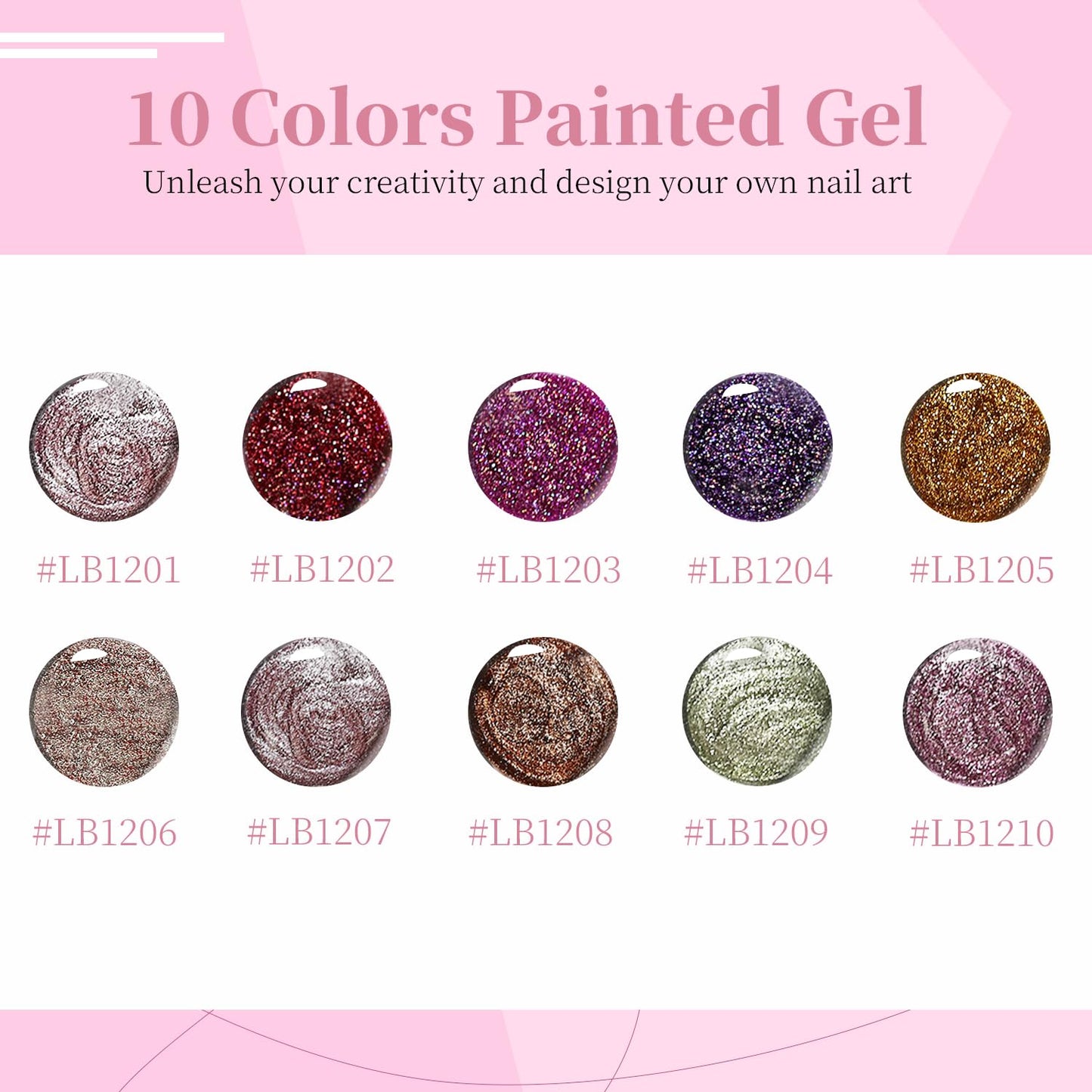 JODSONE Nail Art Gel Liner Set 10 Colors Glitter Purple Gold Green Gel Nail polish Need U V Lamp Cured with Thin Brush at Home Salon Design