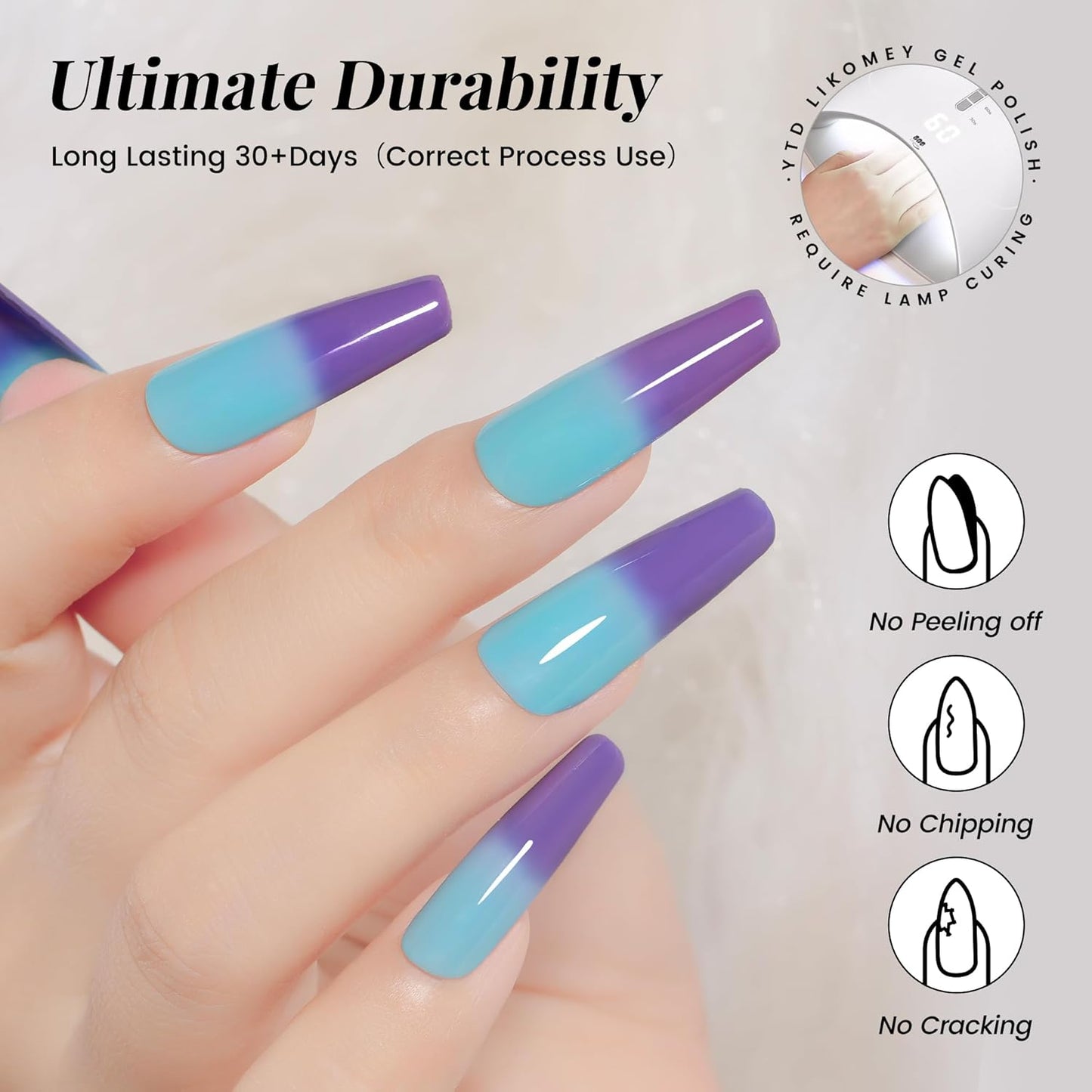 YTD Likomey Color Changing Gel Nail Polish,15ml Mockingbird Egg Blue To Purple Mood Temperature Change Colors,Fall Winter Thermal Ombre UV Manicure Pastel UV Nail Varnish,WB343