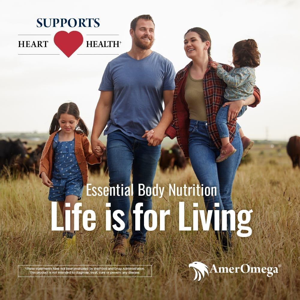 AmerOmega Triglyceride Omega-3 Fish Oil for Heart Health Support - Wild-Caught Alaskan Walleye Pollock - American-Sourced, American-Made - Non-GMO, Gluten-Free & Dairy-Free - 60 Softgels