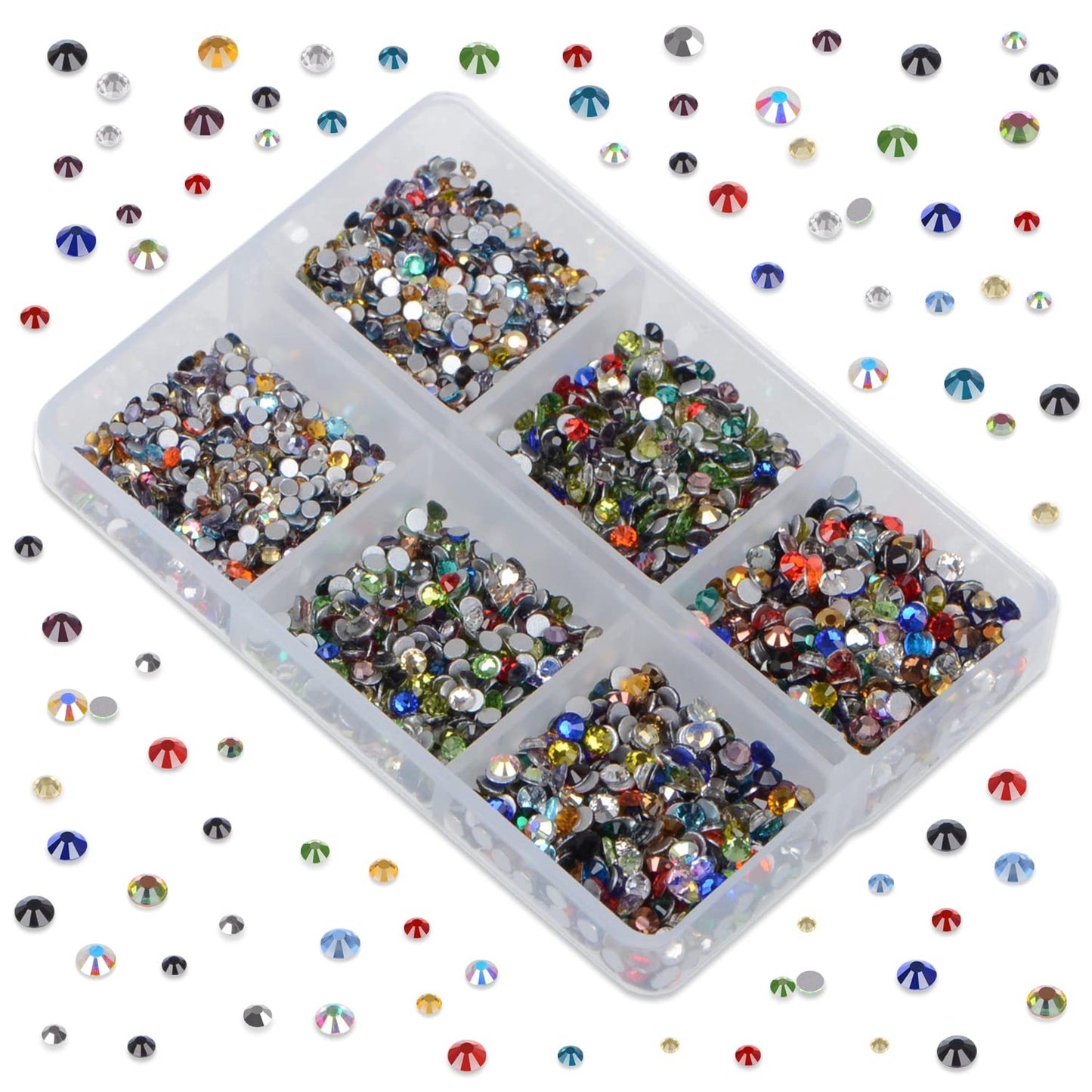 LPBeads 6000 Pieces Mixed Color Non Hotfix Rhinestones 6 Sizes Round Crystal Glass Flat Back Rhinestones with Tweezers and Picking Pen for Nail Art Crafts Clothes Bags DIY