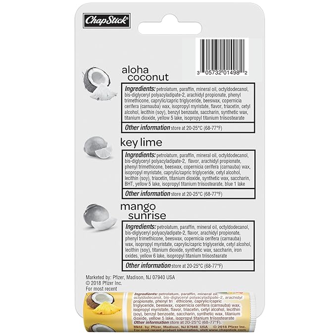 ChapStick Lip Care Bundle – Tropical Paradise Collection with Mango Sunrise, Key Lime, and Aloha Coconut Lip Balm, 0.15 Ea (5 Piece Set)