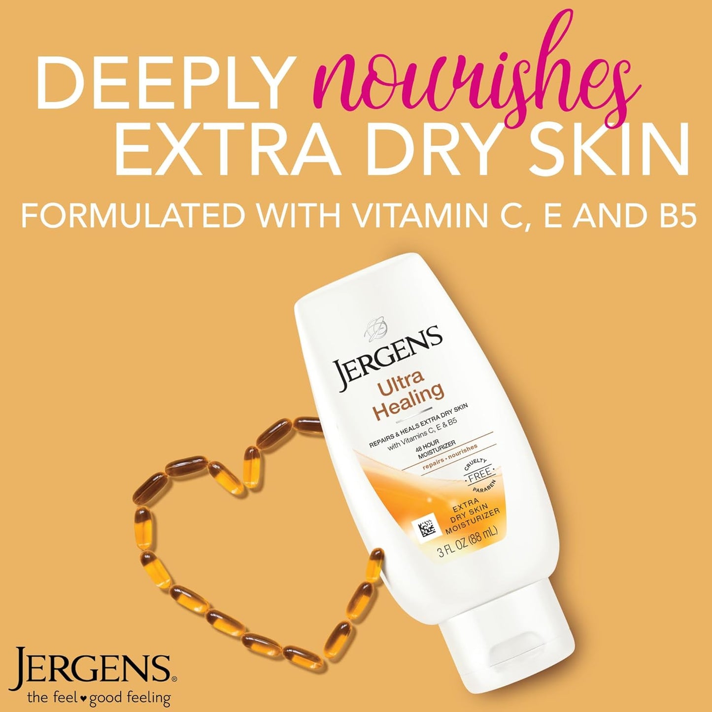 Jergens Ultra Healing Moisturizer for Dry Skin, Hand and Body Lotion, with Hydralucence Blend, Vitamins C, E and B5, 3 Oz, Pack of 8