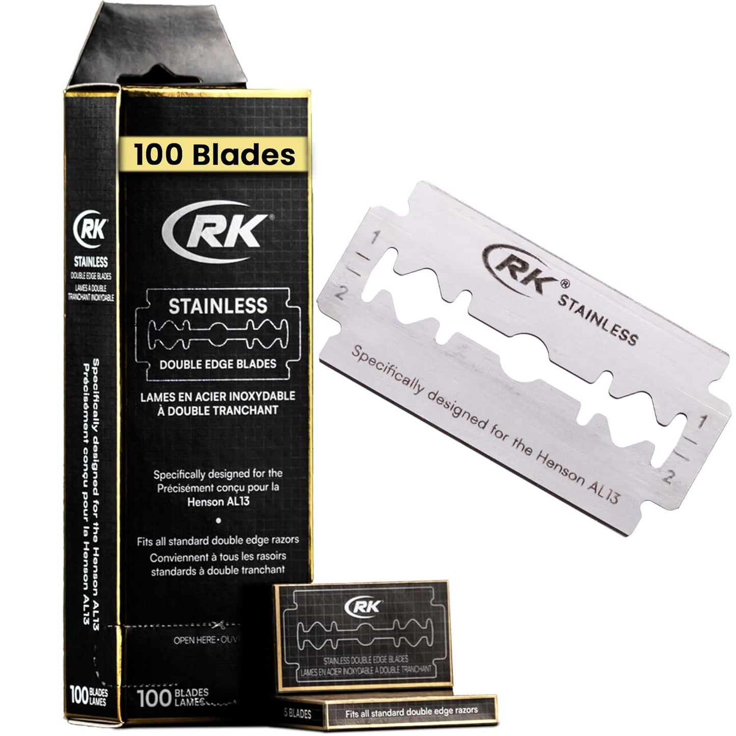 RK Shaving Double Edge Razor Blade - 100 pack - designed for the Henson AL13 (100)