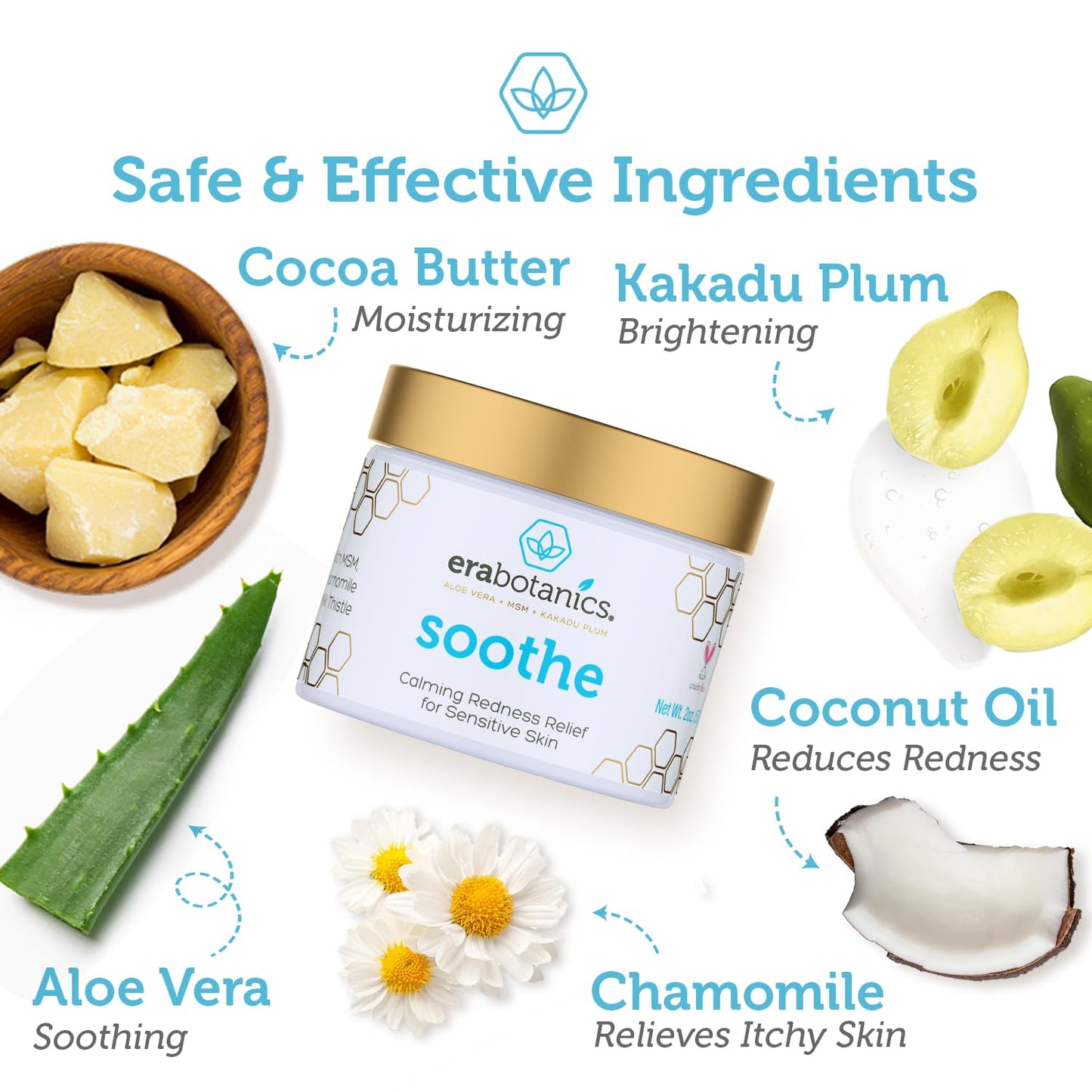 Era Organics Cream Redness Relief Moisturizer- Soothing Redness Relief for Face with Manuka Honey, MSM, Chamomile - Calming Moisturizer Made in USA