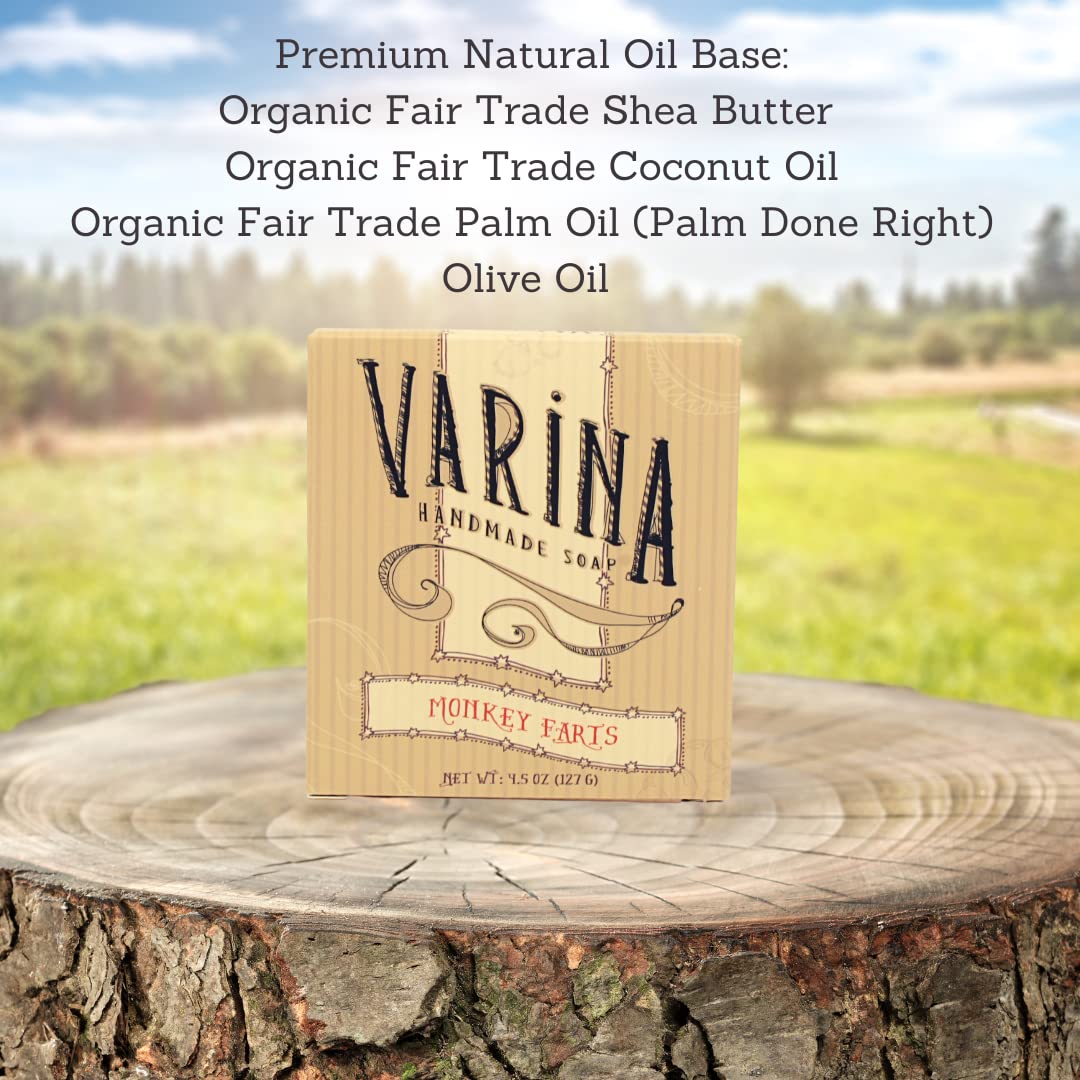 Varina Natural Monkey Farts Bar Soap - Gentle Cleansing for Sensitive Skin, Fruity - 3 Pack