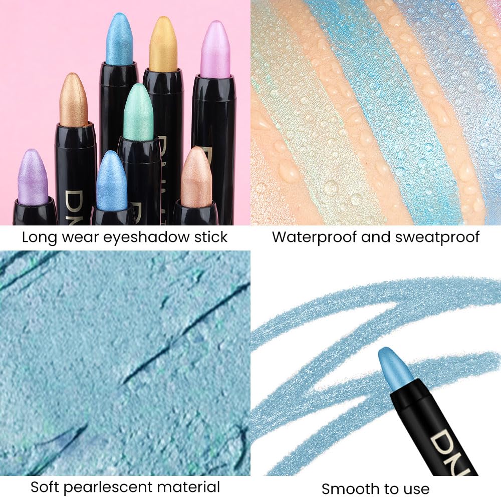 evpct Dazzling Blue Shimmer Cream Eye Shadow Brightener Sticks Set for Eyes, Blue Shimmery Matte Pencil Eye shadow Applicator Stick Pen Palette Makeup Waterproof sombras en crema para ojos 11#