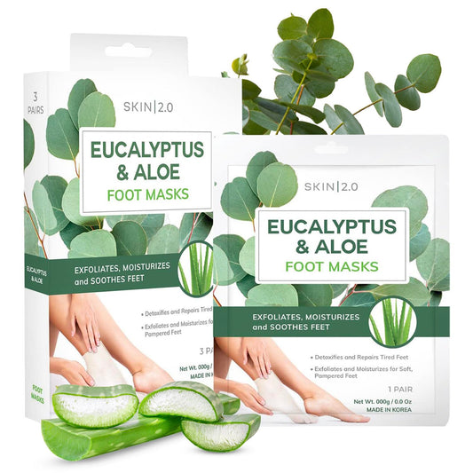 Eucalyptus & Aloe Foot Masks - Moisturizes Tired, Dry & Cracked Feet, Exfoliating & Hydrating - Dermatologist Tested Korean Skincare - Clean Beauty, Cruelty-Free - 3 Pairs