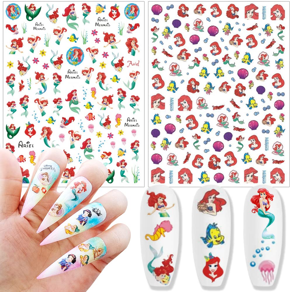 8 Sheets Cute Cartoon Nail Art Stickers Decals 3D Self Adhesive Kawaii Mermaid Design Acrylic Nail Art Supplies Cartoon Nail Stickers for Women Girls DIY Cute Manicure Tips Decorations Accessories