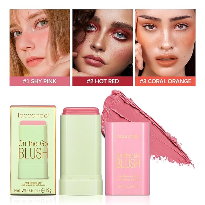 MEICOLY Multi Use Makeup Blush Stick,On-the-Go 2-in-1 Lip Cheek Cream Blush Stick,Waterproof Solid Face Blush Makeup Cheek Tint,Natural Matte Blush Stick for Cheeks,Tinted Moisture Stick,01 Shy Pink