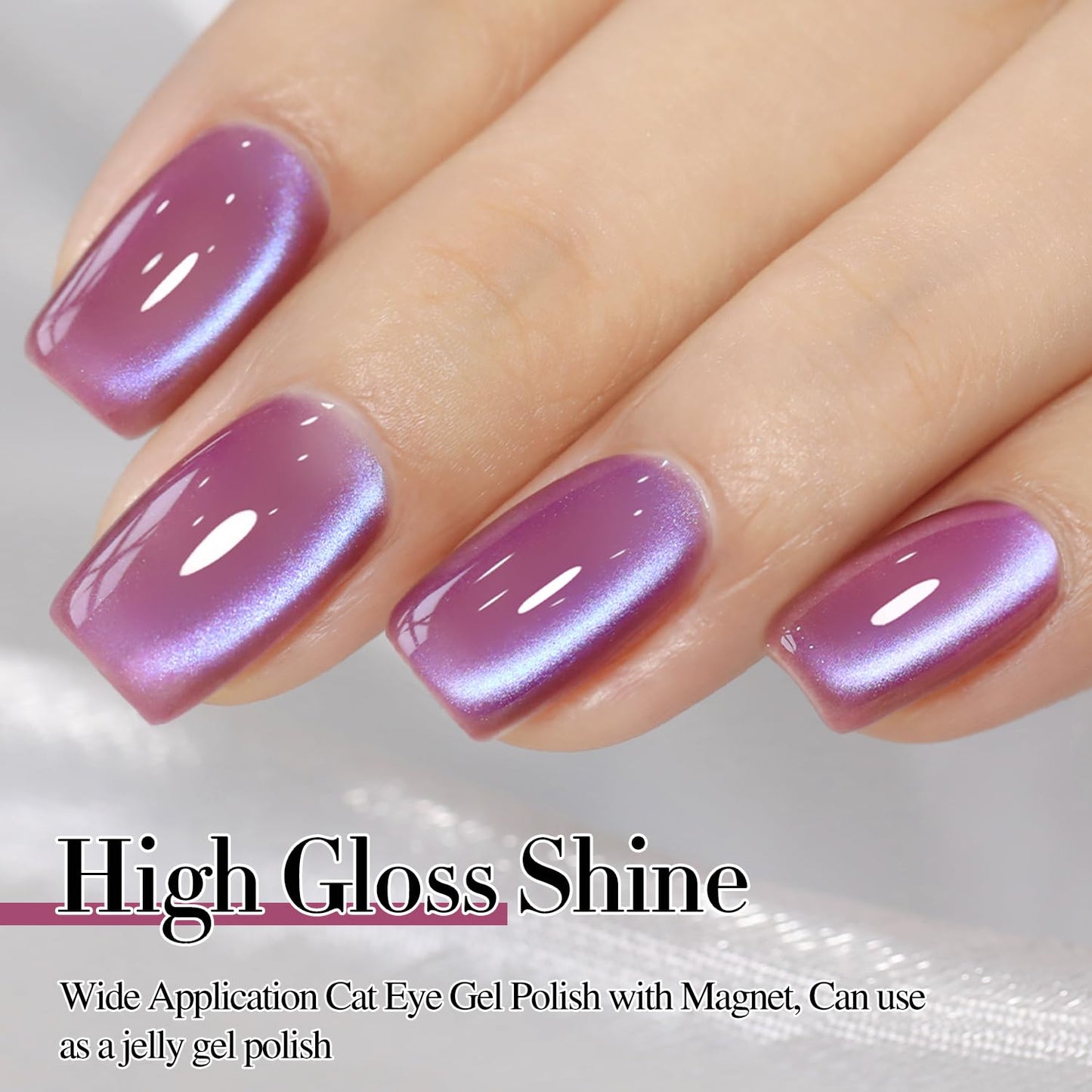 Double Rhythm 15ML Ice Glass Cat Eye Gel Polish with Magnet Holographic Glitter Shimmer Translucent Sheer Color Salon Soak Off Magnetic Nail at Home (Rose Violet-MC1131)