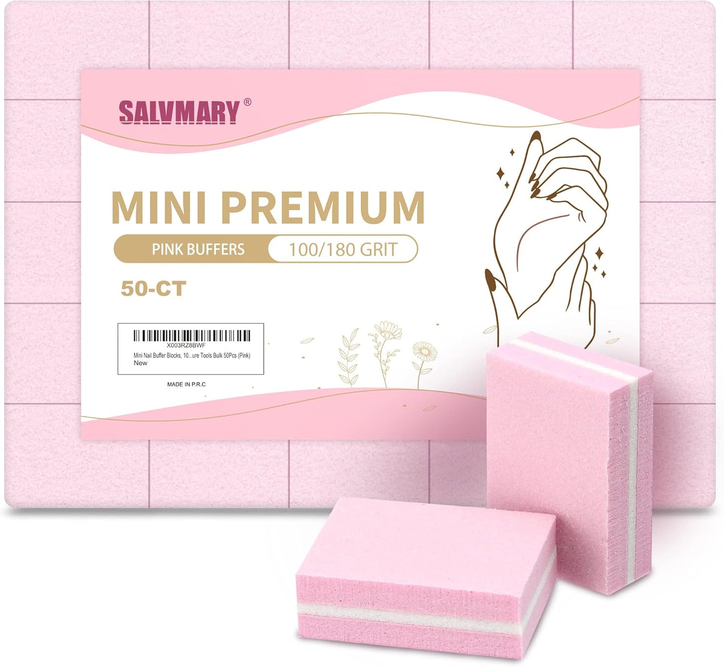 Mini Nail Buffer Blocks, 100/180 Grit Sponge Buffing Sanding Block File Manicure Tools Bulk 50Pcs (Pink)