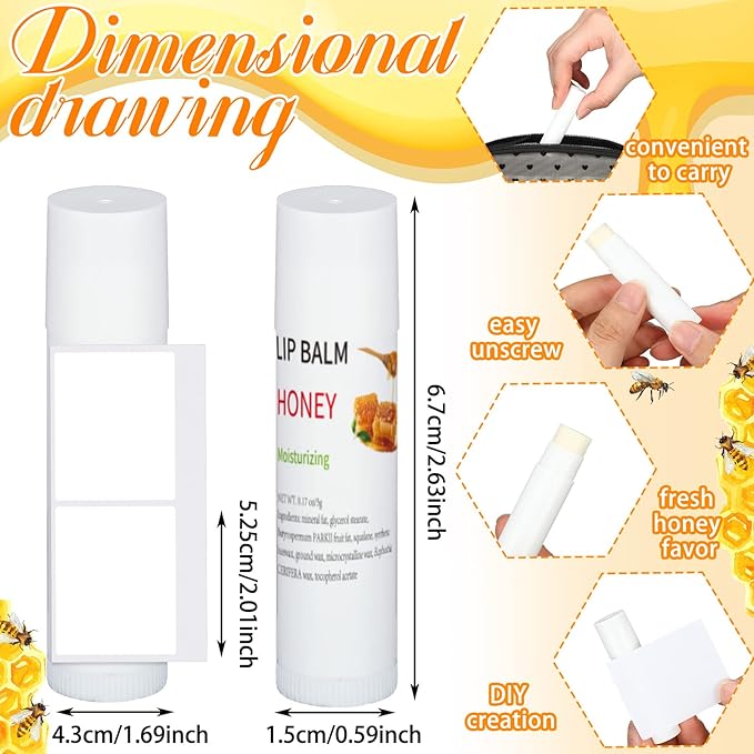 Demissle 150 Pcs Unlabeled Lip Balm Bulk Chapped Stick Blank Mini Lip Balm Gifts Moisturizing Lip Balms Favors for Women Homeless Wedding Bridal Shower Favors Baby Shower Guests Favors(Honey)