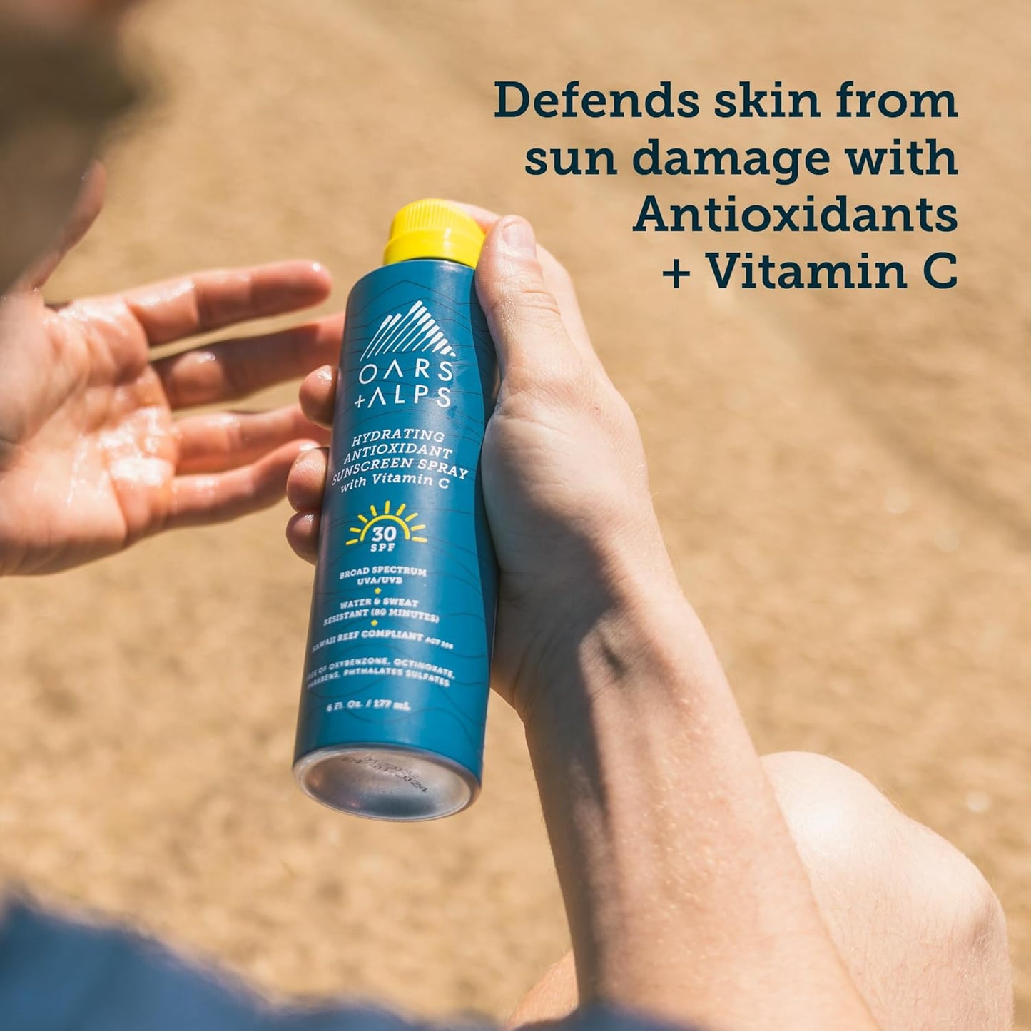 Oars + Alps Hydrating SPF 30 Sunscreen Spray, Naturally Derived Skin Care Infused with Vitamin C and Antioxidants, Water and Sweat Resistant, 6 Oz, 1 Pack