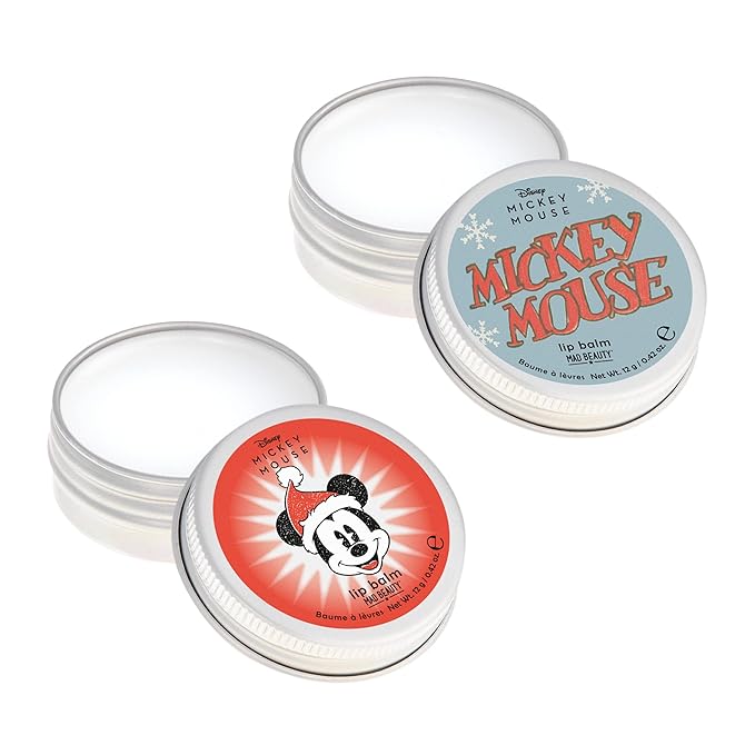 MAD BEAUTY Disney Mickey Mouse Lip Balm Duo, Frosted Berries & Vanilla Scented, 2-Pack, Gift Wrapped, Christmas, Holidays, Moisturizing