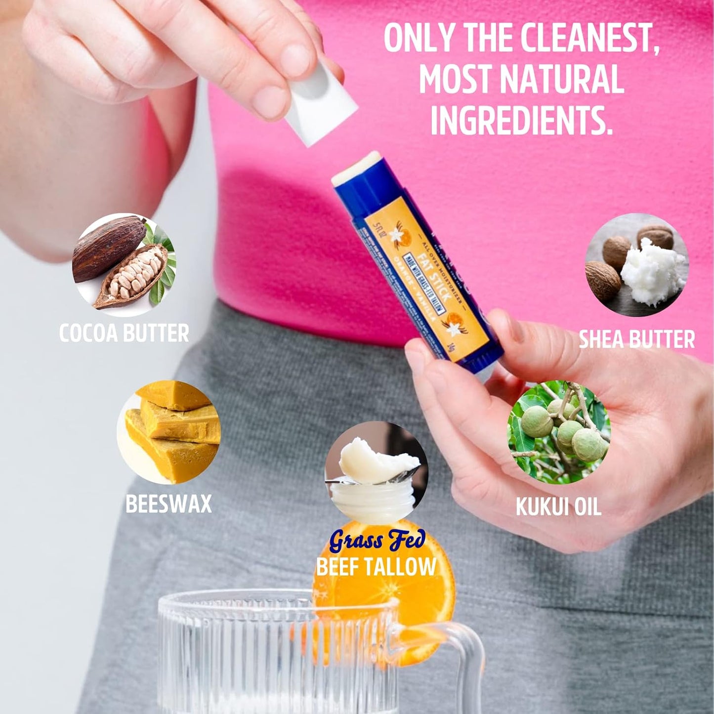 FATCO Fat Stick and All Purpose Moisturizing Stick for Dry Areas on your Face, Lips, and Body (Orange + Vanilla, 2-Pack)