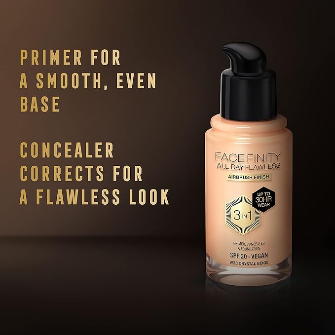 Max Factor Facefinity All Day Flawless 3 In 1 Foundation SPF 20, No. 33 Crystal Beige