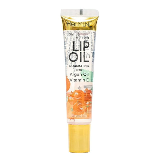 HerMINE Nourishing Lip Oil with Argan Oil & Vitamin E Clear Long Lasting Hydrating Lip Moisturizing Gel 15g / 0.52oz (Roseship)